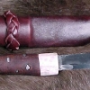 Le banc fustier : Couteau de chasse manche en noix de banskia et inserts en étain